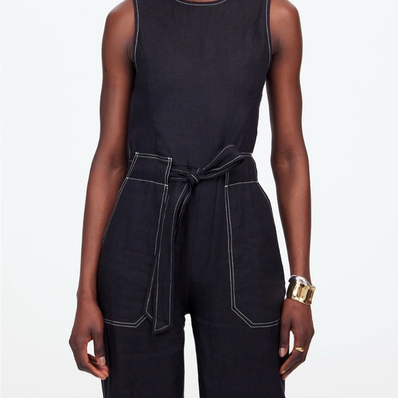 Madewell NWT Contrast-Stitch Relaxed Straight-Leg Jumpsuit in Linen size 10 - Picture 2 of 7